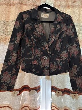 Free People Black Floral Cropped Blazer